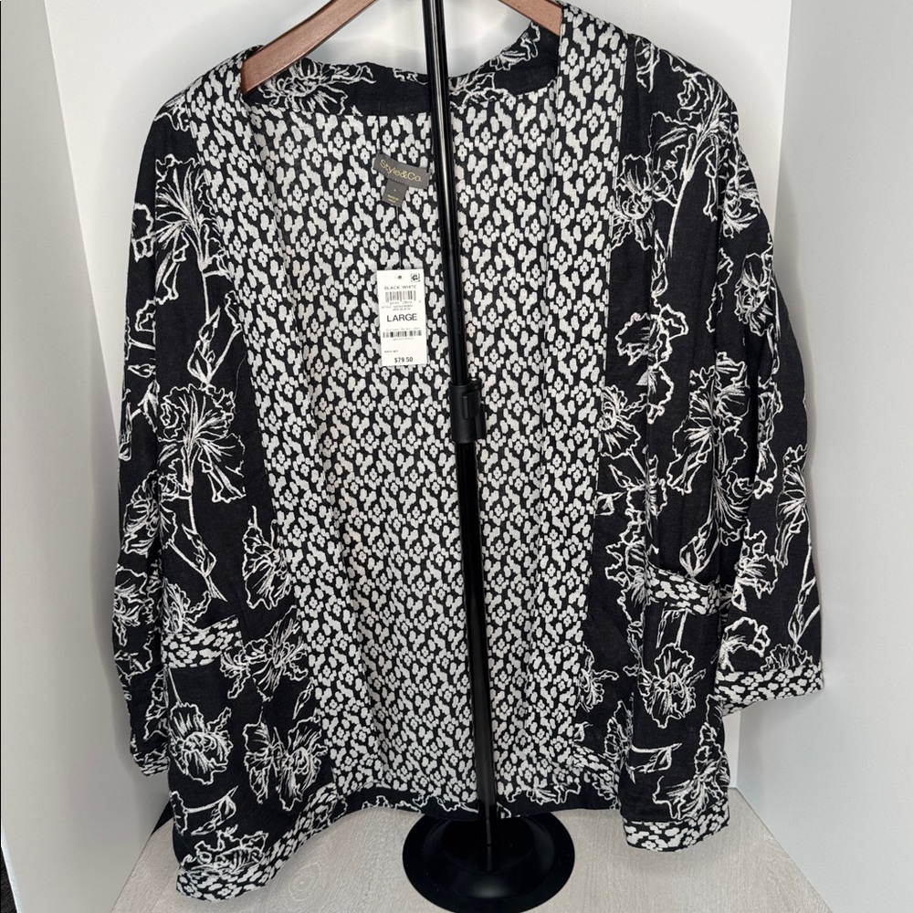 Style & Co. Black and White Floral Blazer